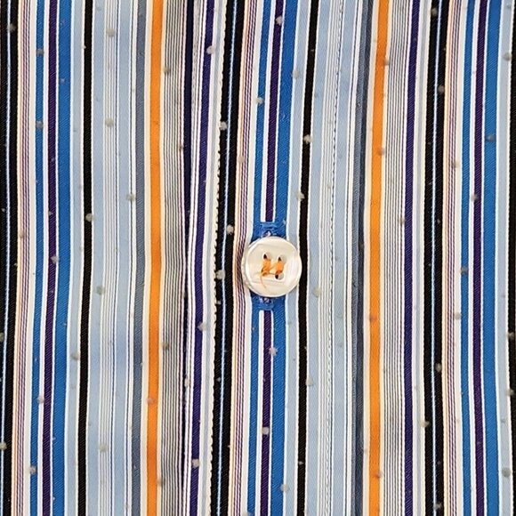 Brandolini Dress Shirt Men's XXL Blue Orange Stripe Long Sleeve Textured EUC - Picture 8 of 16